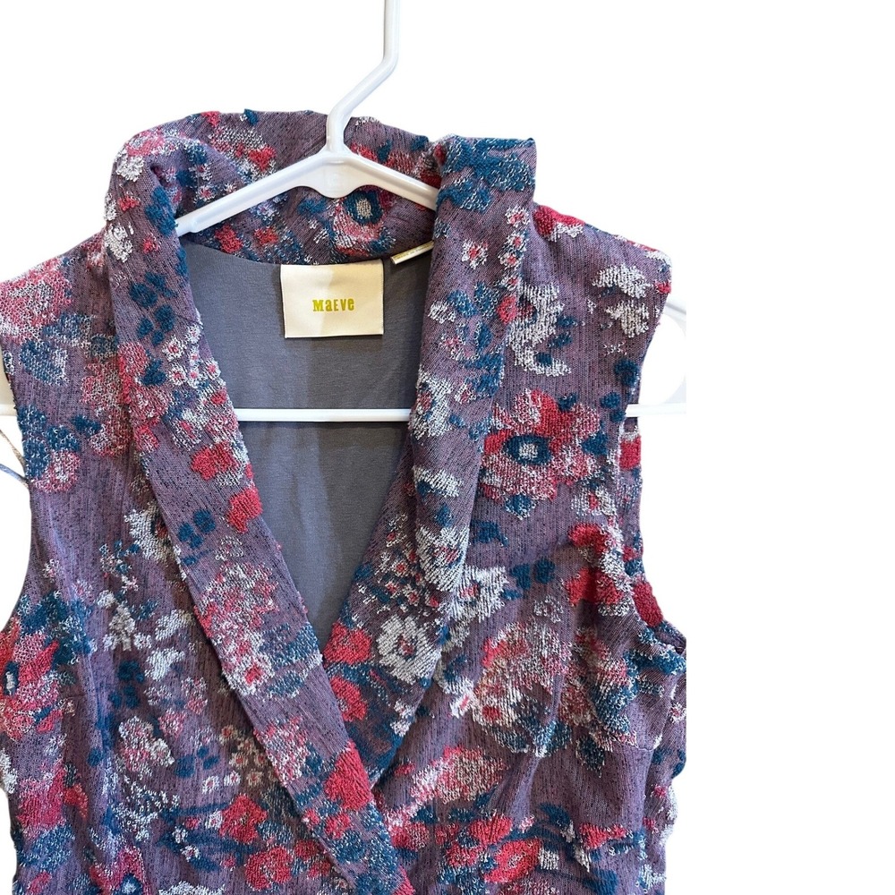 Maeve Anthropologie Purple Floral Jacquard Shawl‎ Collar Sleeveless Dress 6 - Picture 2 of 3